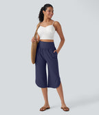 BreezefulTM SoCinched High Waisted Tummy Control Hem Quick Dry Capri Pants with Pockets