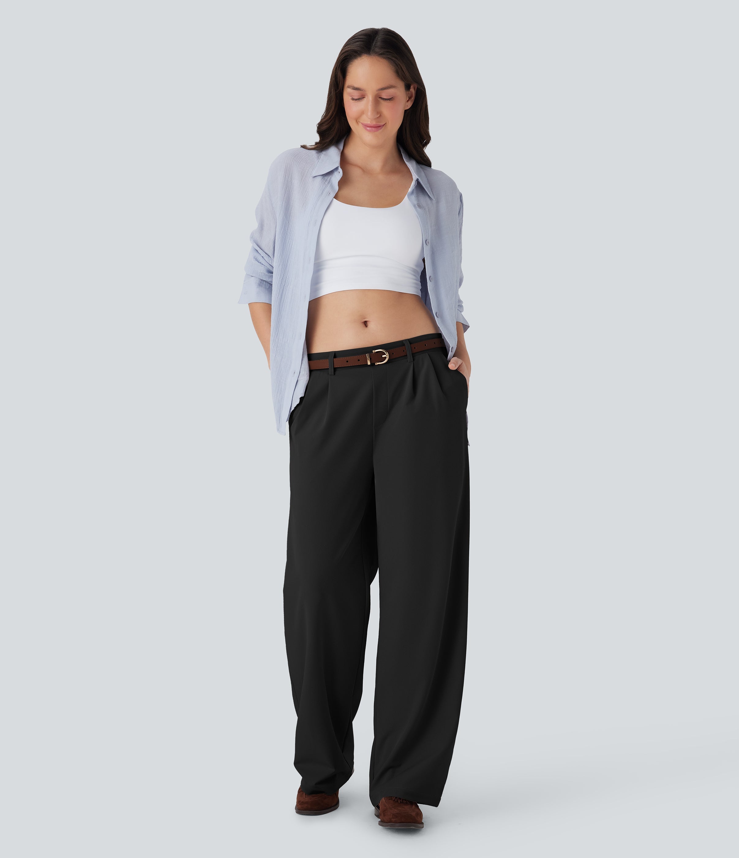Quick Dry Low Rise Inside Drawstring Straight Leg Casual Pants with Pockets-UPF 40+