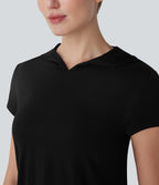 Hooded Short Sleeve Cut Out Yoga Sports Top