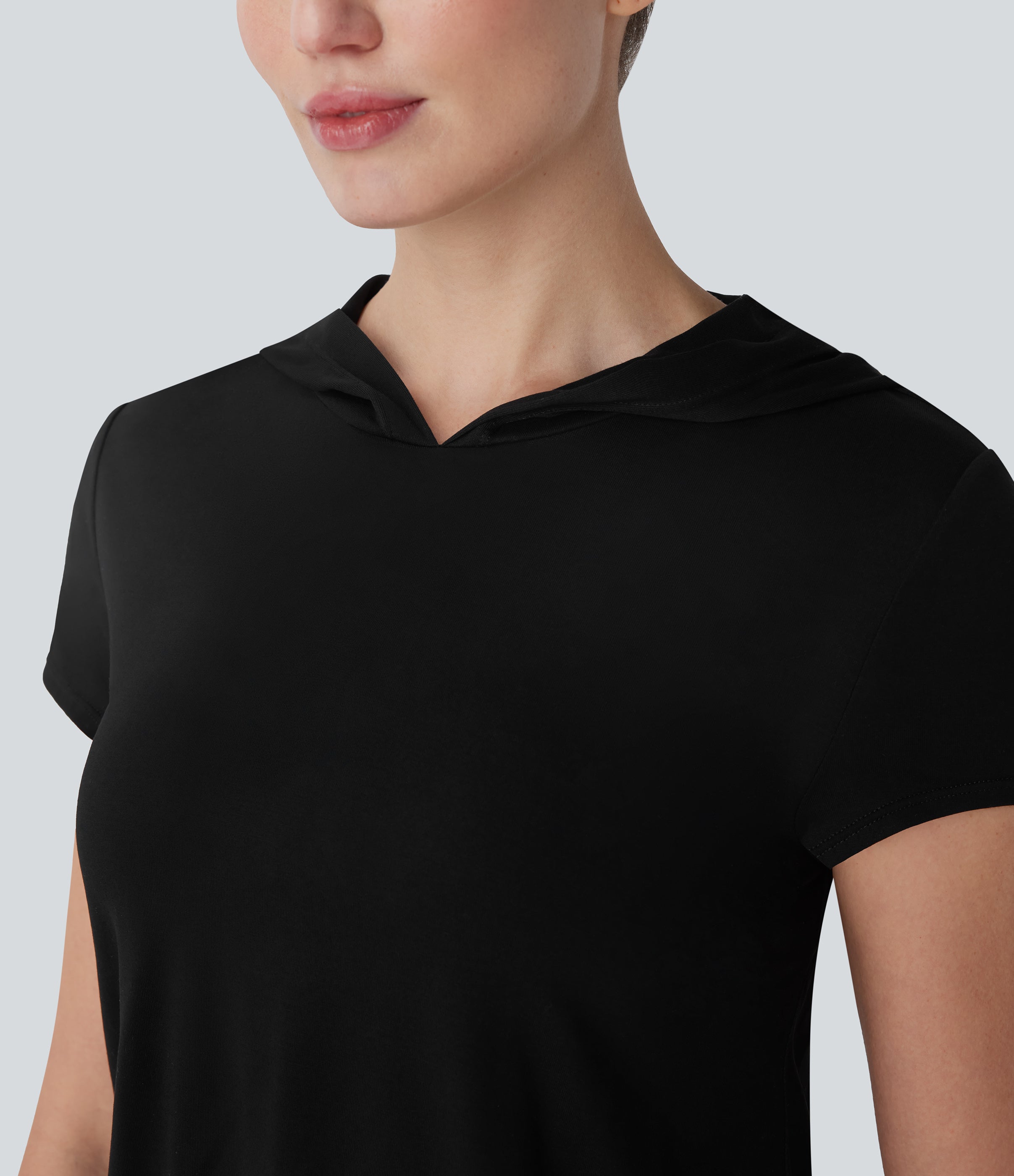 Hooded Short Sleeve Cut Out Yoga Sports Top