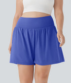 SoftlyZeroTM Airy Super High Waisted 2-in-1 Cool Touch Yoga Plus Size Shorts 7" with Pockets