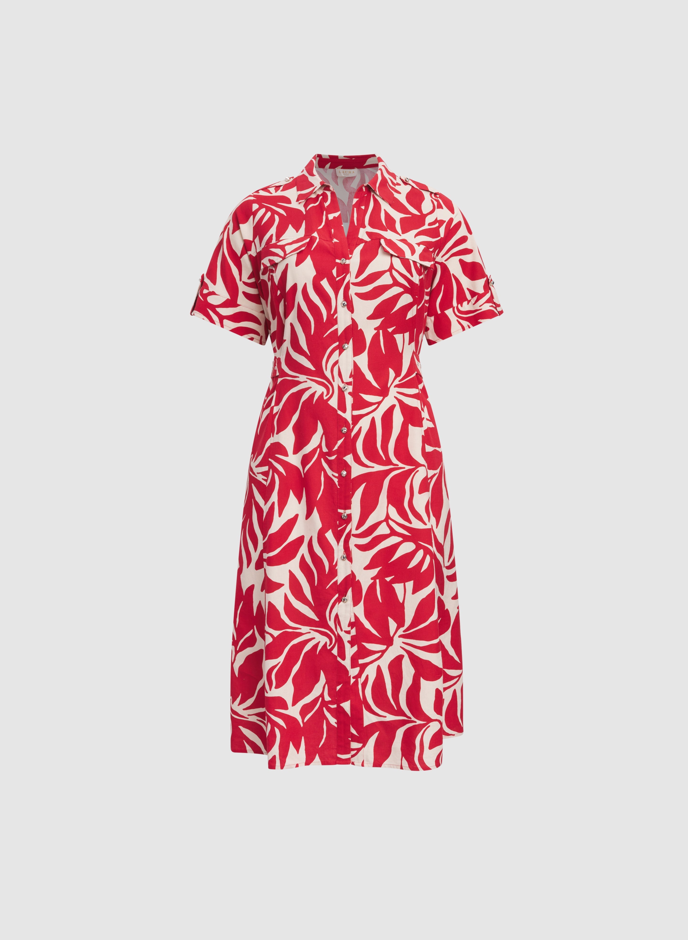 Leaf Print Linen-Blend Dress