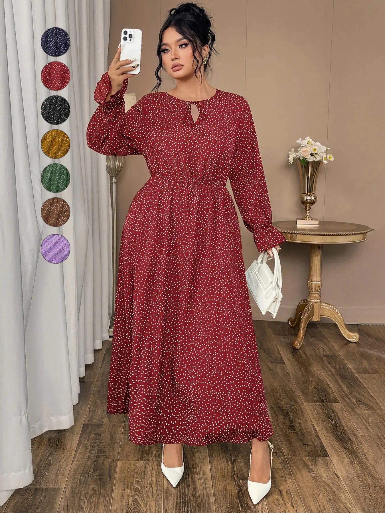 Plus Size Polka Dot Long Dress for Women, Casual Fashionable Comfortable Wear, Available in Multiple Colors, Perfect for Any Occasion