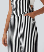 Stripe Waffle Jogger Overalls with Pockets