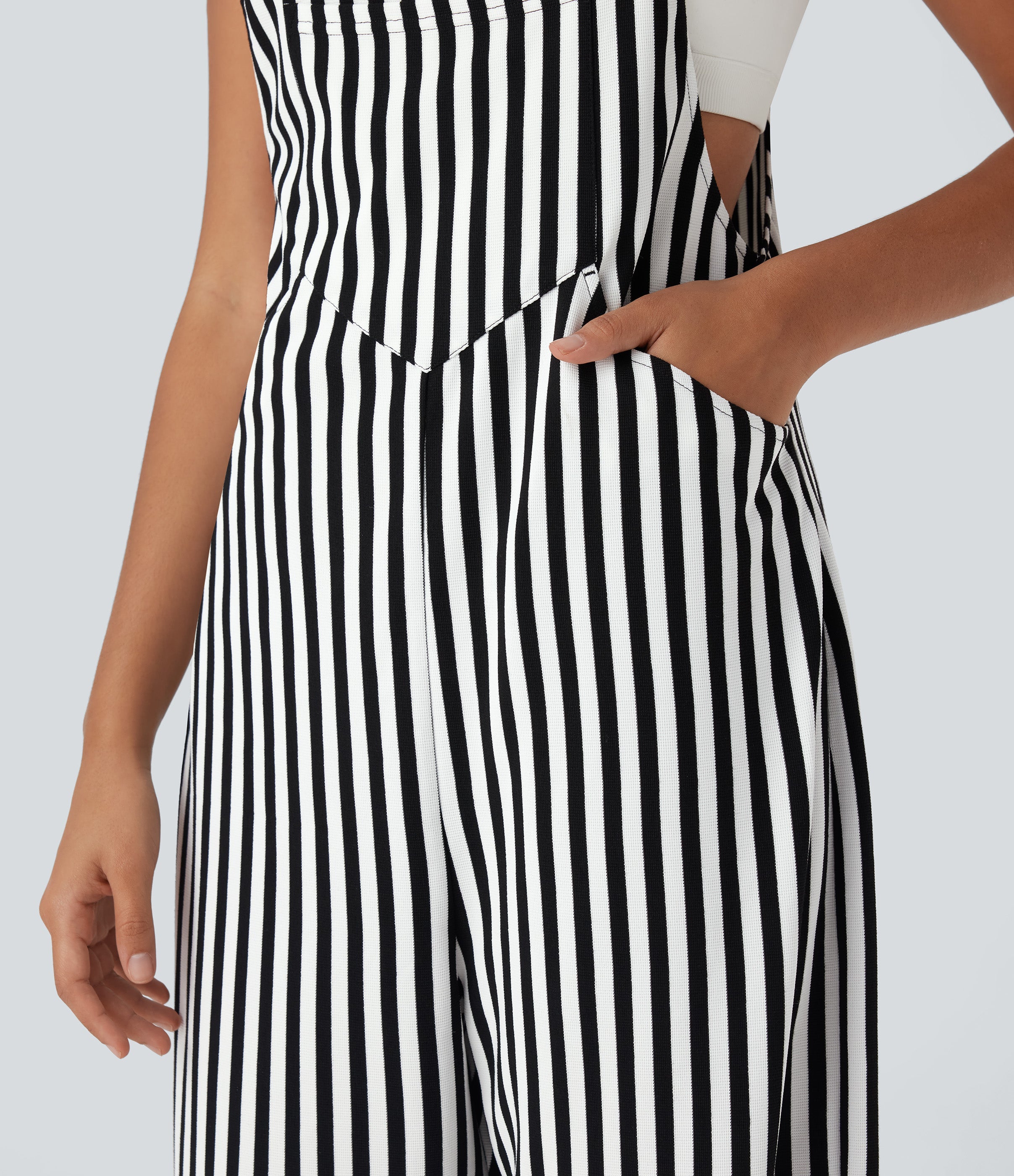Stripe Waffle Jogger Overalls with Pockets