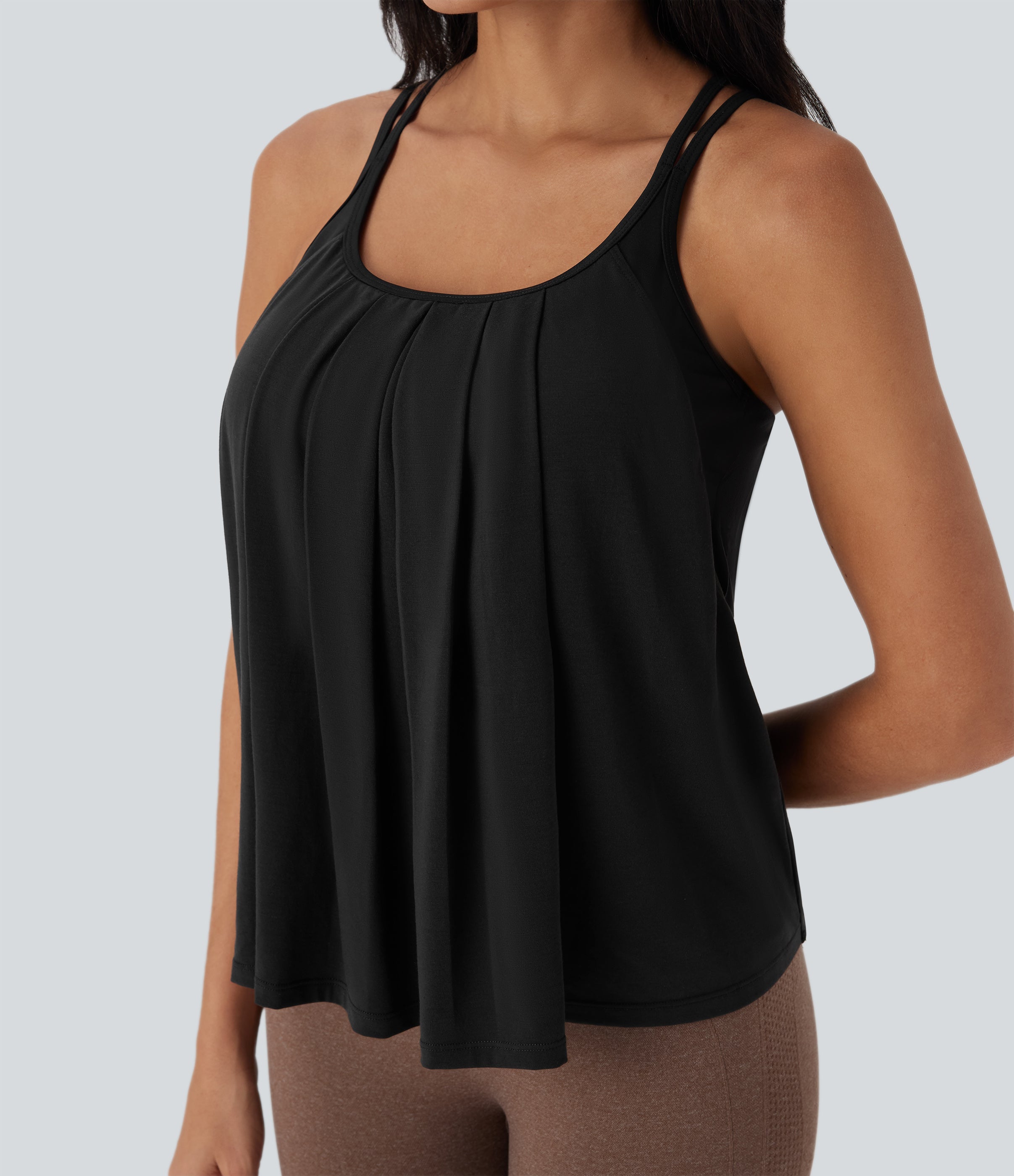 Double Straps Pleated Quick Dry Yoga Cami Top-D/DD/DDD/F Cups