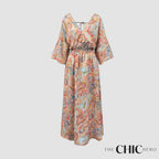 Long Sleeve Tie Back Maxi Dress in Paisley Print