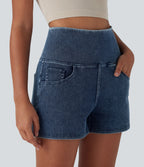 FlexTM SoCinched High Waisted Tummy Control Denim Casual Shorts 3'' with Pockets