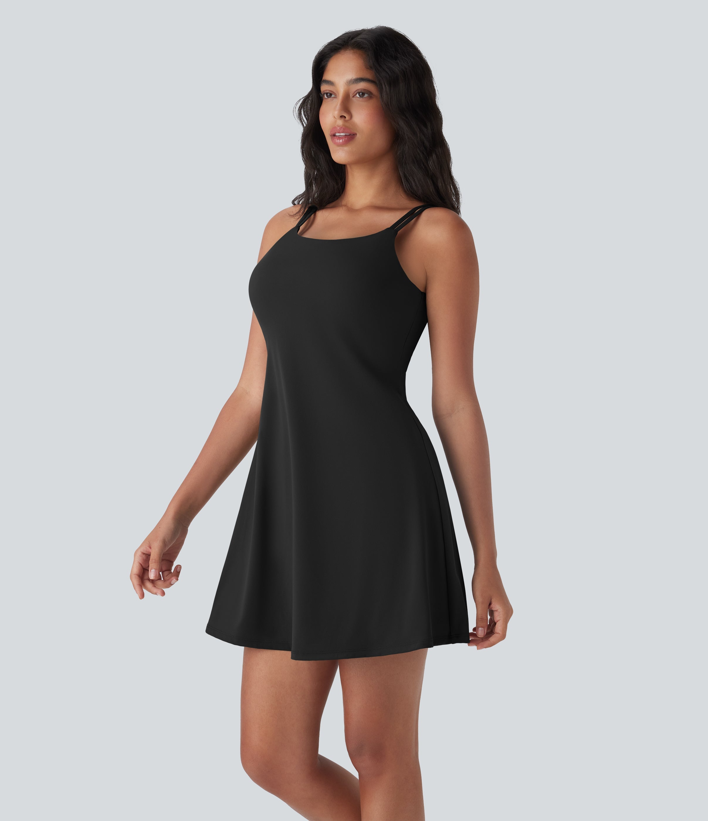 SoftlyZeroTM Plush Double Straps 2-Piece Pockets Slip Dance Active Dress D/DD/DDD/F Cups