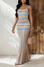 Women Spaghetti Strap Striped Casual Dress