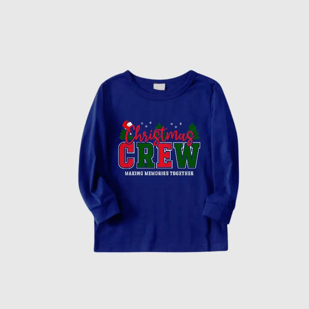Christmas Family Matching Pajamas-Cozy Blue Pjs Set with "Christmas Crew Making Memories Together" Slogan Print