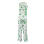 Green Whimsical Illustrated Print Pattern V-Neck Vest Top & Pleated Pants
