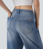 FlexTM Mid Rise Washed Casual Baggy Jeans with Pockets