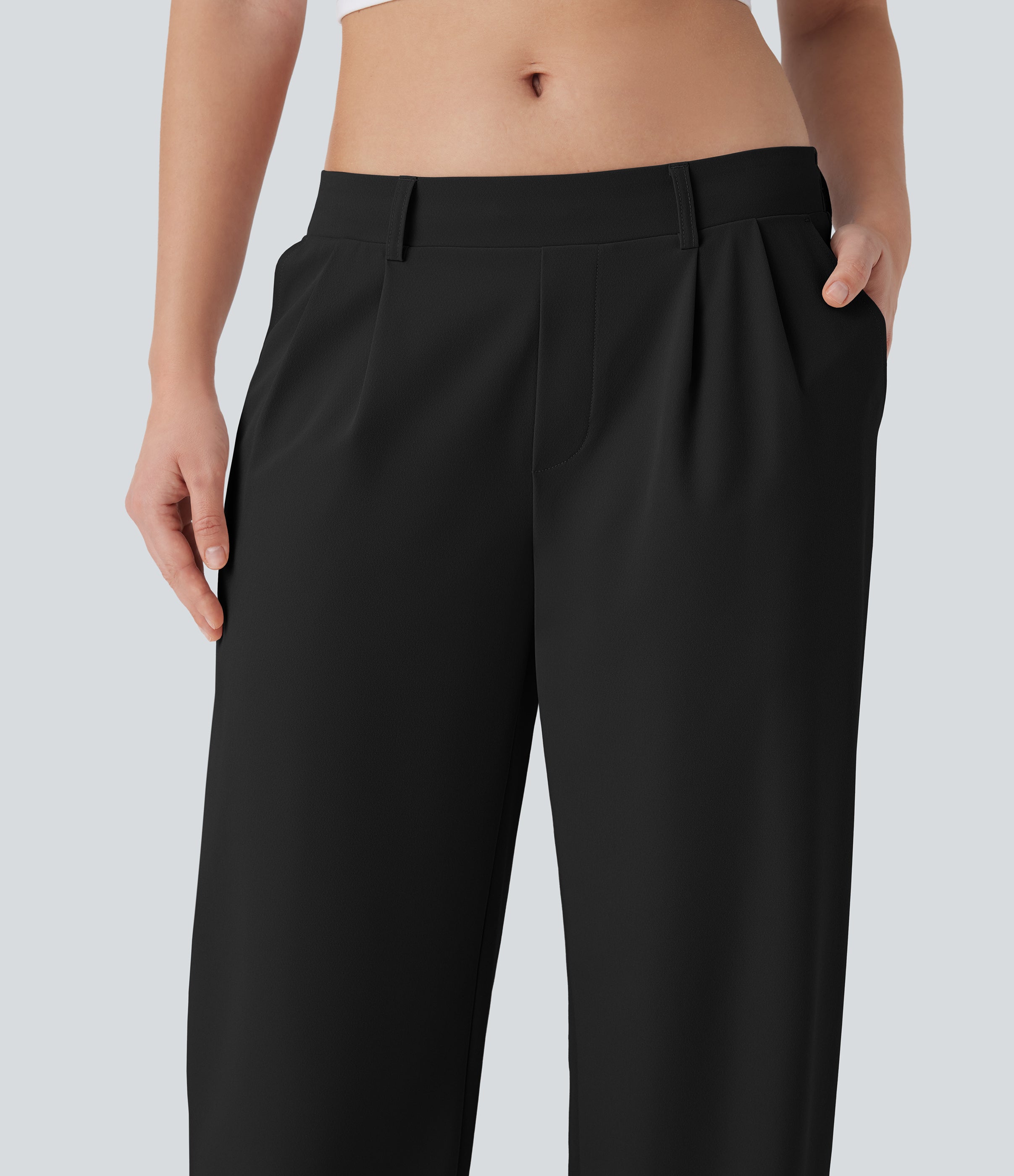Quick Dry Low Rise Inside Drawstring Straight Leg Casual Pants with Pockets-UPF 40+
