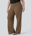 Plus Size FlexTM High Waisted Work Flare Pants with Side Zip Pockets