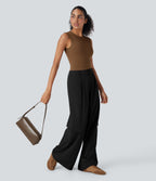 High Waisted Wide Leg Casual Cargo Pants with Pockets