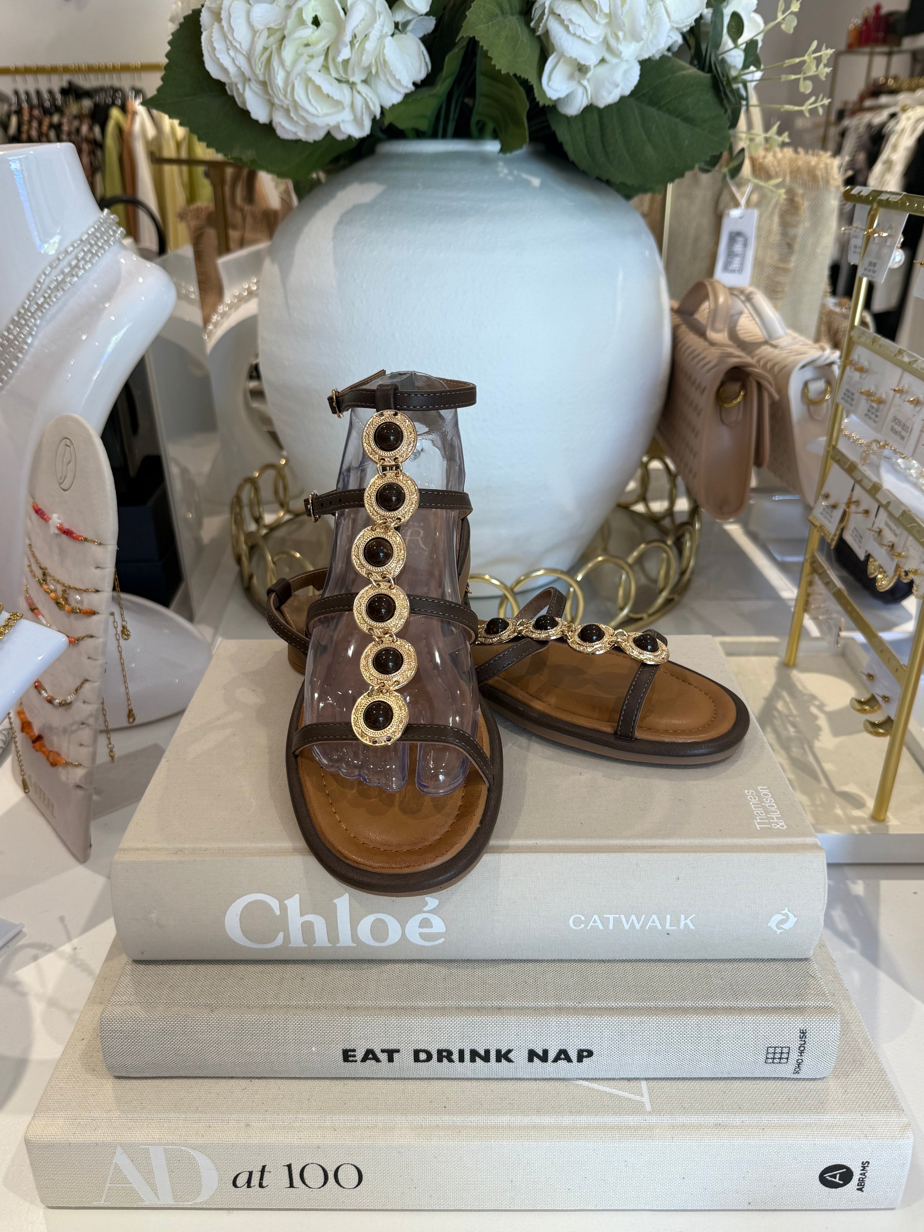 Stone Detail Gold Hardware Sandal (4 Colours)