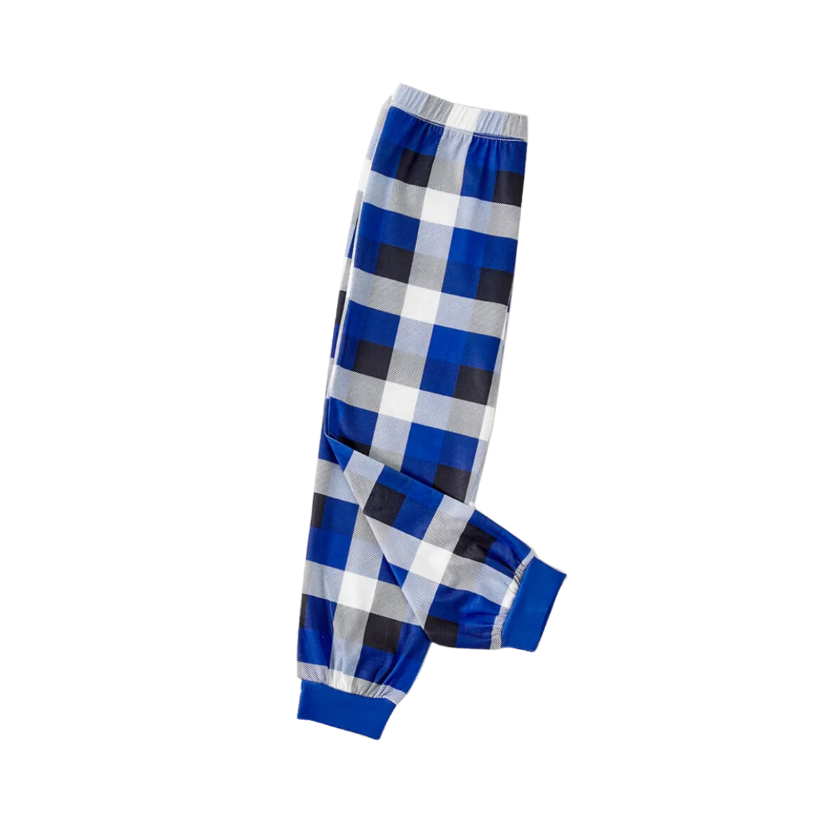 "We are Family 2025 Christmas Make Memories Together" Slogan Print Blue Long Sleeve with Versatile Blue and White Plaid Pants Family Matching Pajamas
