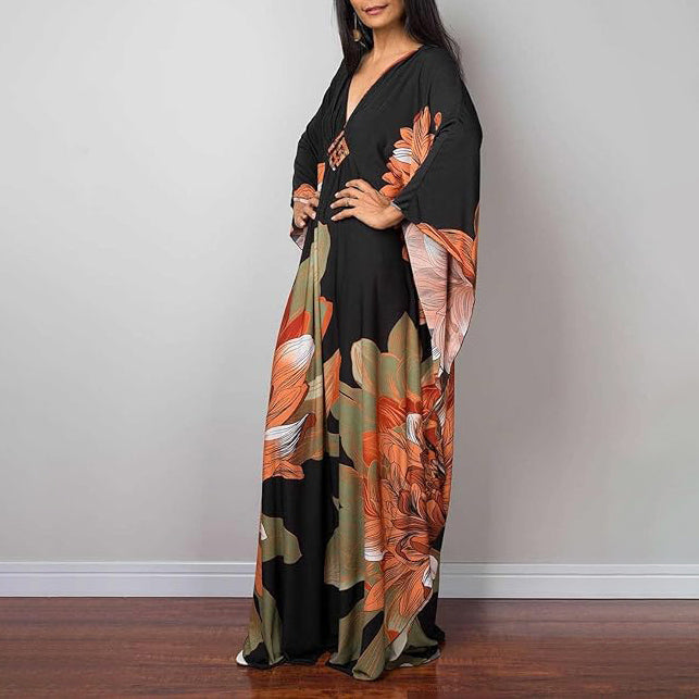 Boho Ethnic Print Maxi Kaftan Dress