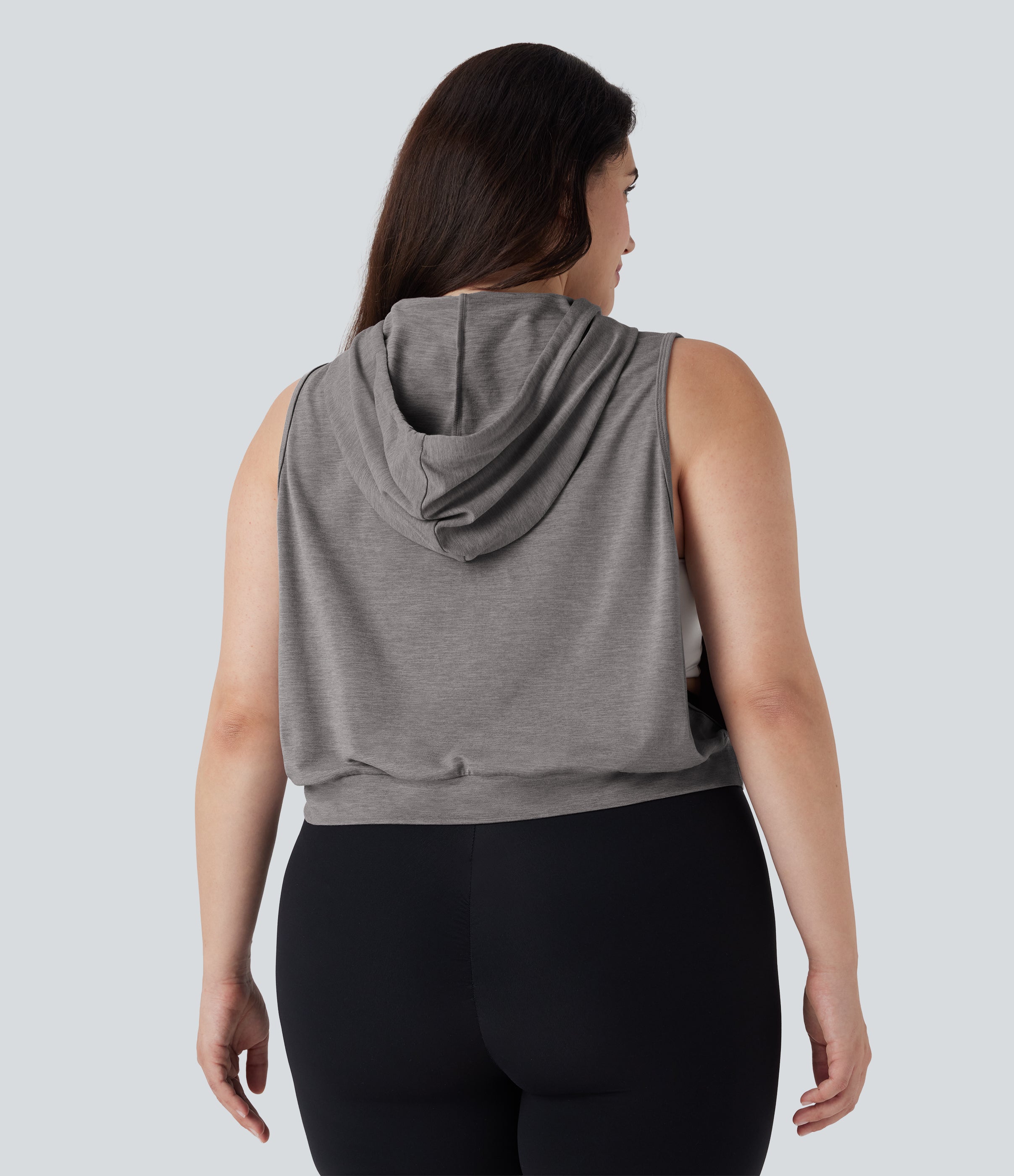 Hooded Drawstring Sleeveless Cropped Running Plus Size Tank Top