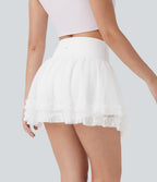 SoCinched High Waisted Tummy Control Contrast Mesh 2-in-1 Mini Dance Skirt with Pockets