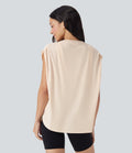 Dropped Shoulder Curved Hem Yoga Sports Top