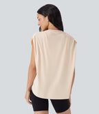 Dropped Shoulder Curved Hem Yoga Sports Top