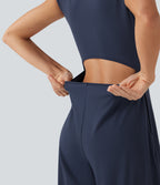 SoftlyZeroTM Airy Short Sleeve Wide Leg Cool Touch Yoga Jumpsuit with Pockets-Easy Peezy Edition
