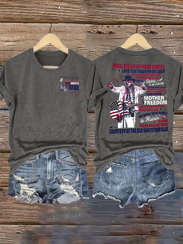 Women's  RED WHIET BLUE Print T-Shirt