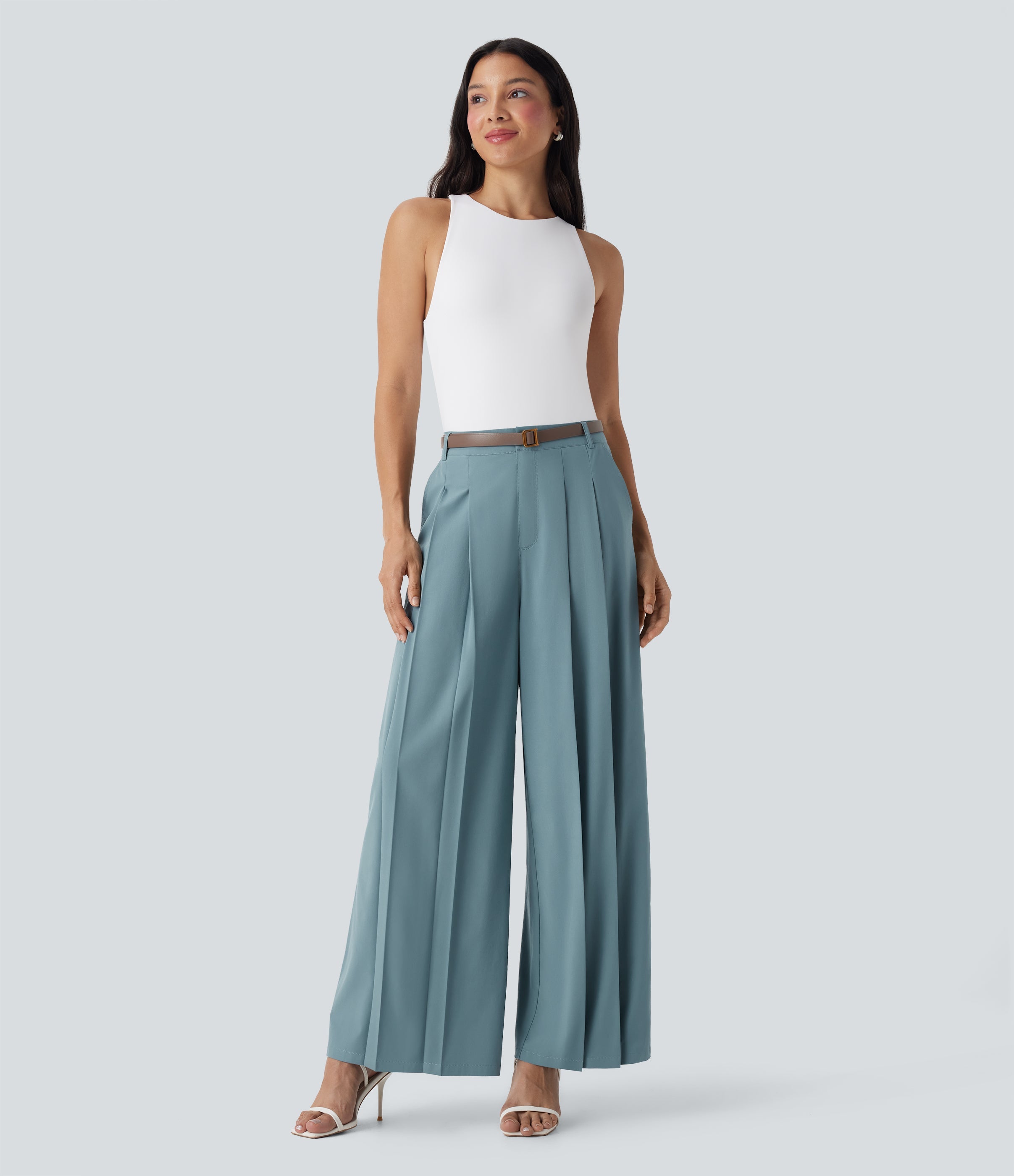 BreezefulTM Mid Rise Wide Leg Quick Dry Work Pants with Pockets