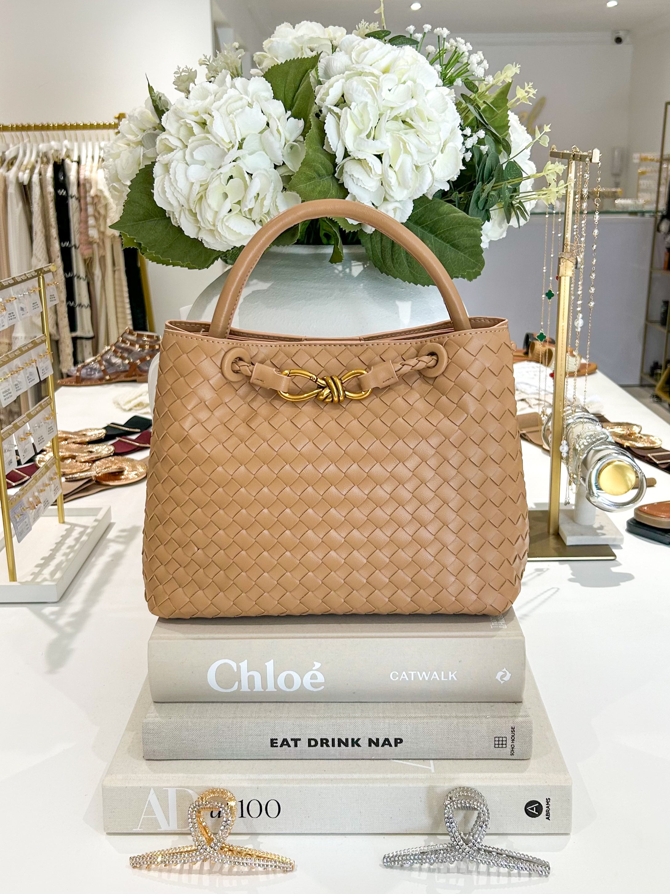 Woven Gold Infinity Detail Designer Style Handbag (11 Colours)
