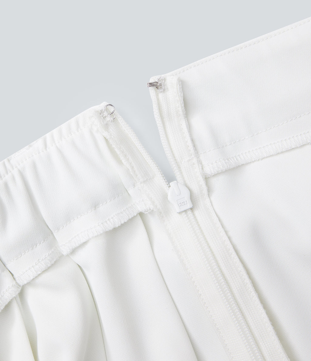 Mid Rise Belted Asymmetric Pleated Mini Casual Skirt