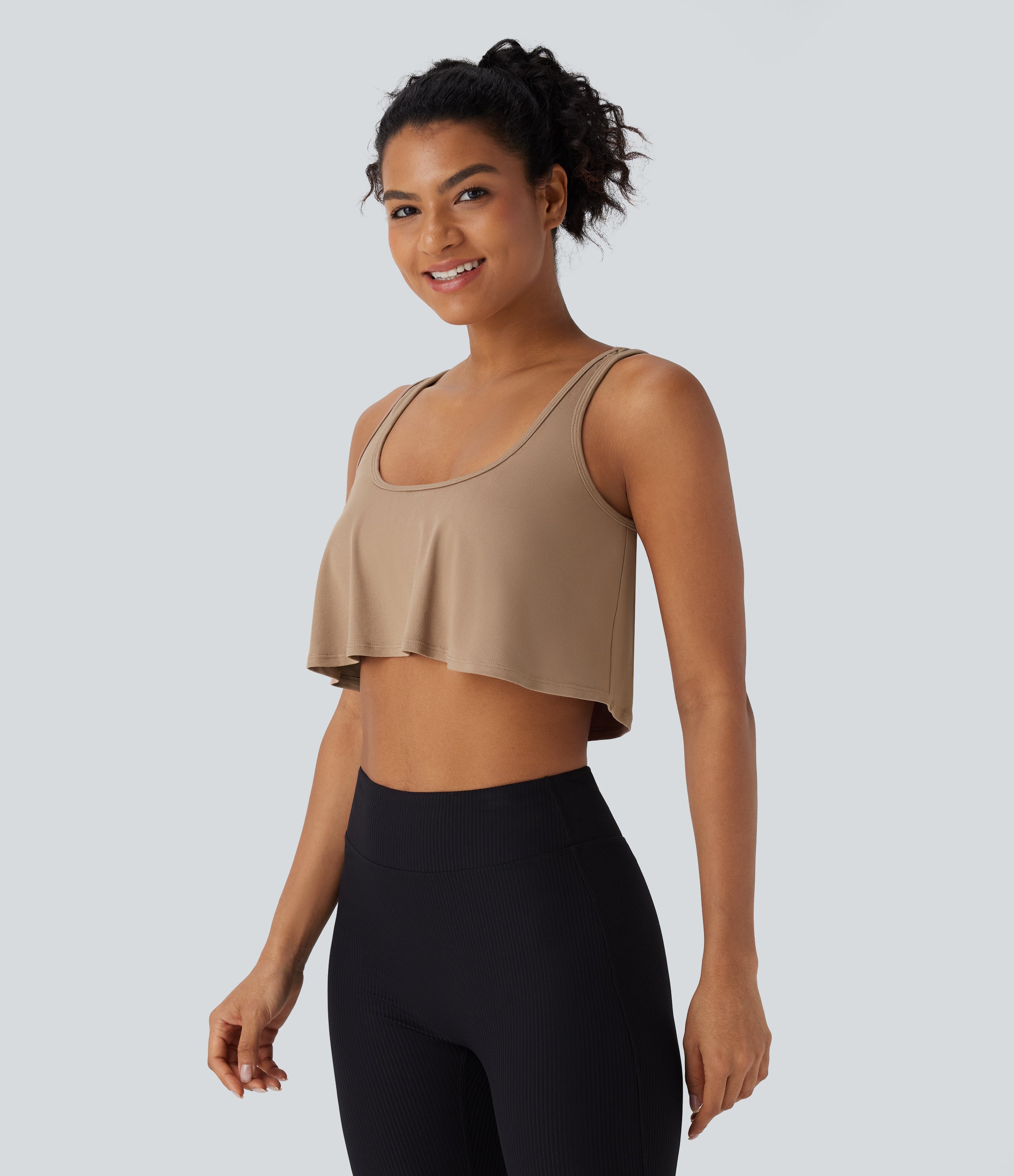 U Neck Draped Cropped Yoga Tank Top