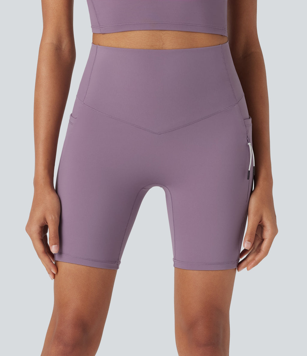 UltraSculptTM Cool Quick Dry SoCinched High Waisted Tummy Control Hiking Biker Shorts 7'' with Pockets-UPF 50+