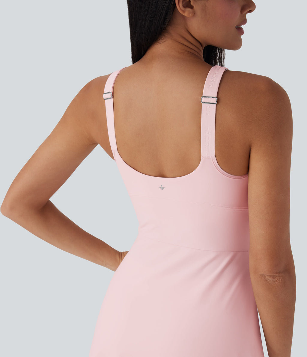 SoftlyZeroTM Plush Push-Up Molded Cups 2-in-1 Yoga Active Dress with Pockets-Easy Peezy-D/DD/DDD/F Cups