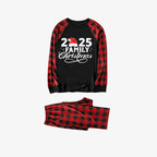 "2025 Family Christmas" Letter Print Black & Red Plaid Family Matching Black Pajamas
