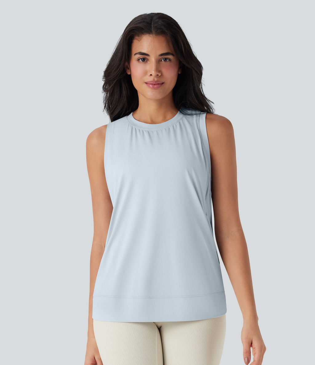 Round Neck Cool Touch Yoga Tank Top with Pockets-UPF50+