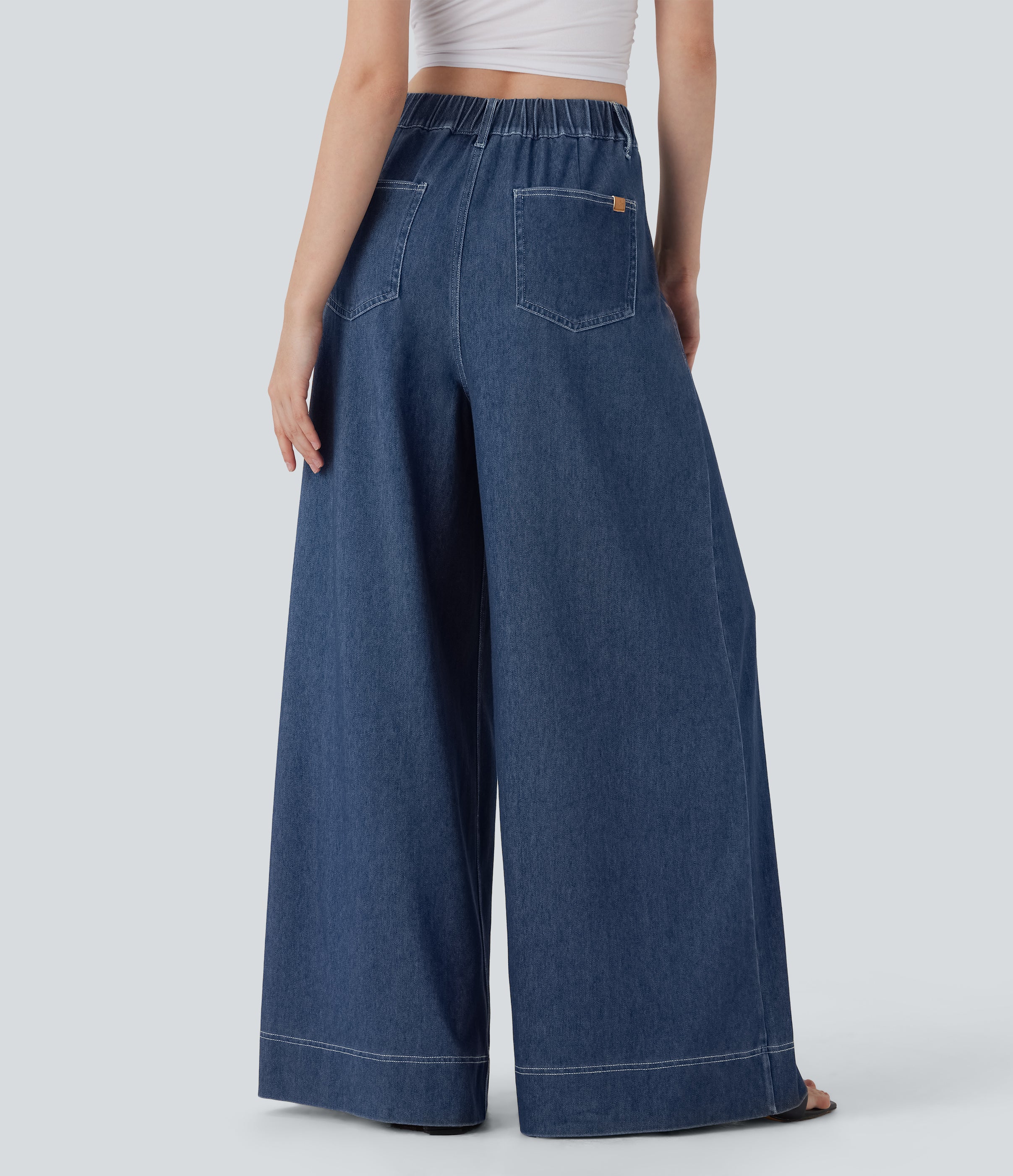 FlexTM High Waisted Wide leg Cool Touch Quick Dry Denim Casual Jeans with Pockets