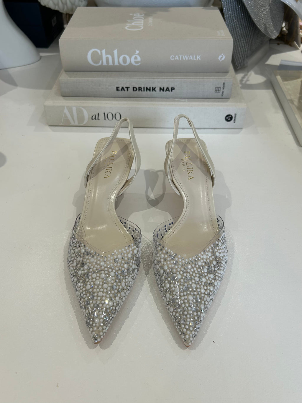 Pearl/Diamante Slingback Strap Heels