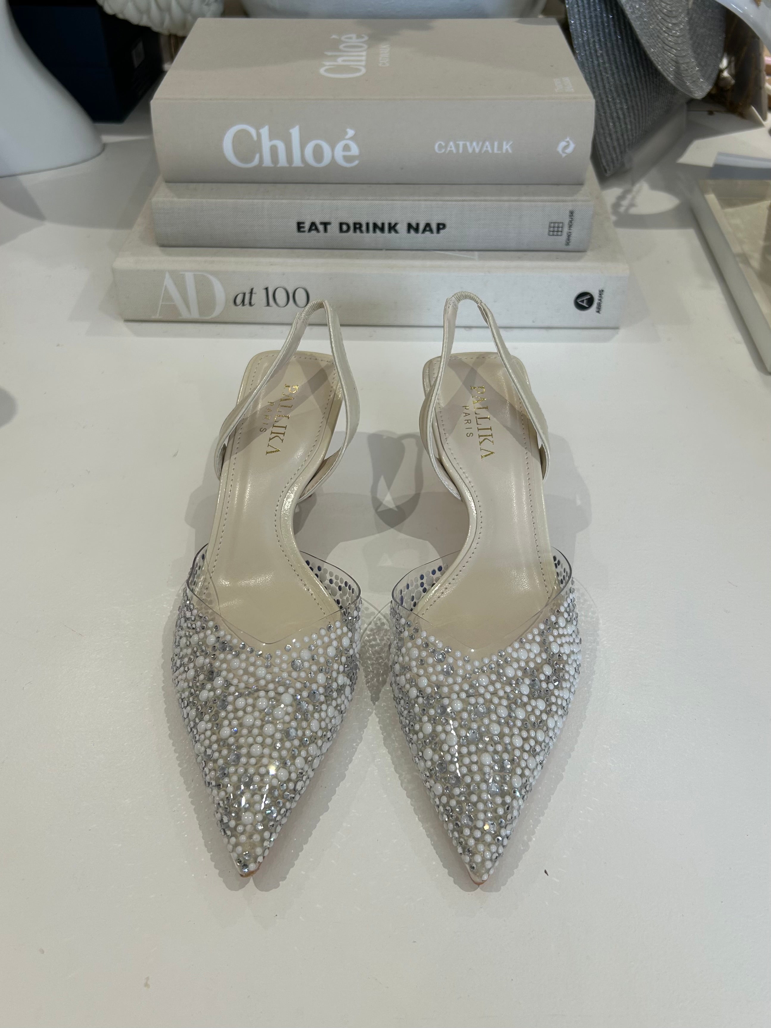 Pearl/Diamante Slingback Strap Heels