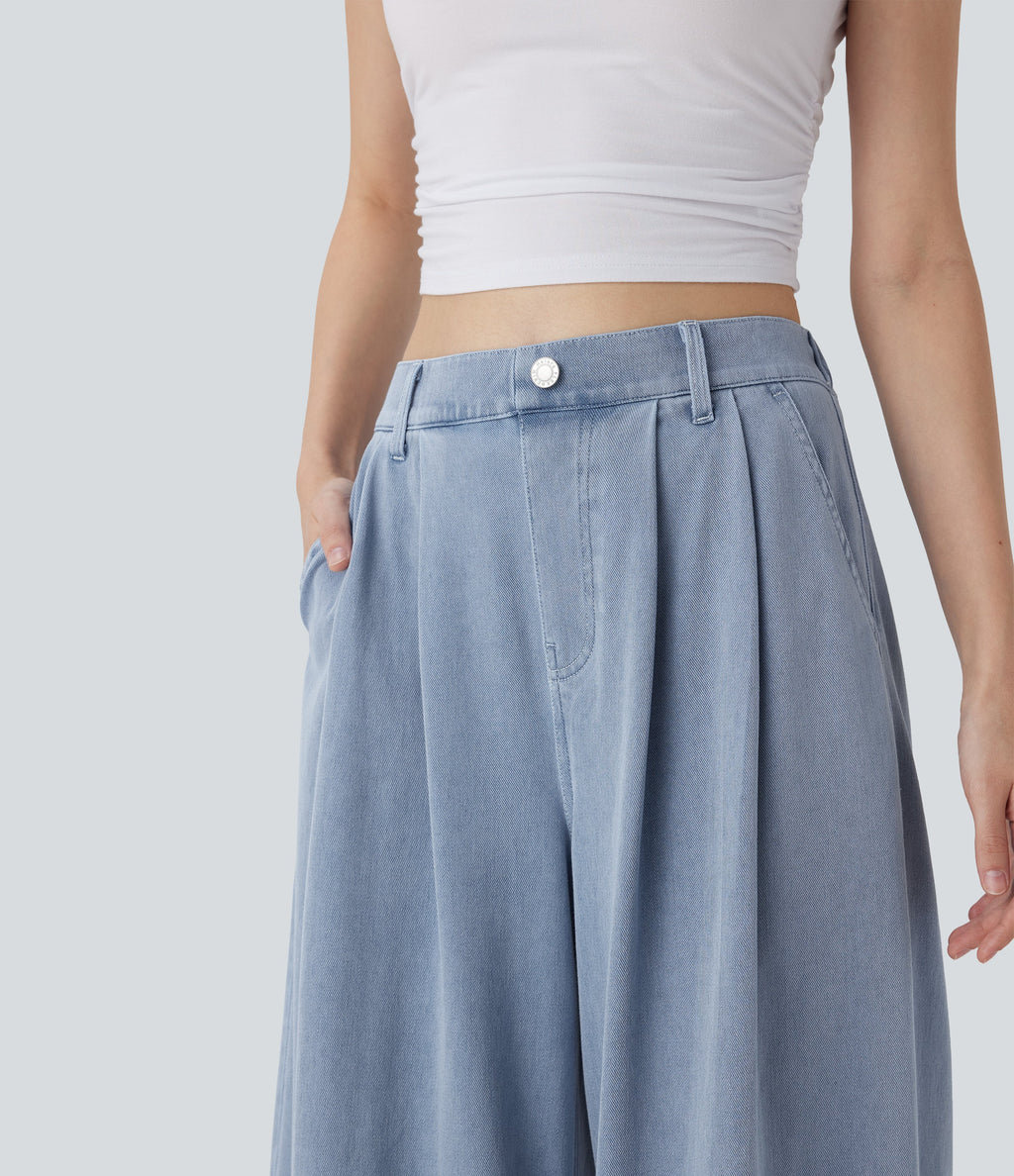 FlexTM High Waisted Wide leg Cool Touch Quick Dry Denim Casual Jeans with Pockets