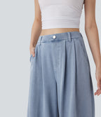 FlexTM High Waisted Wide leg Cool Touch Quick Dry Denim Casual Jeans with Pockets