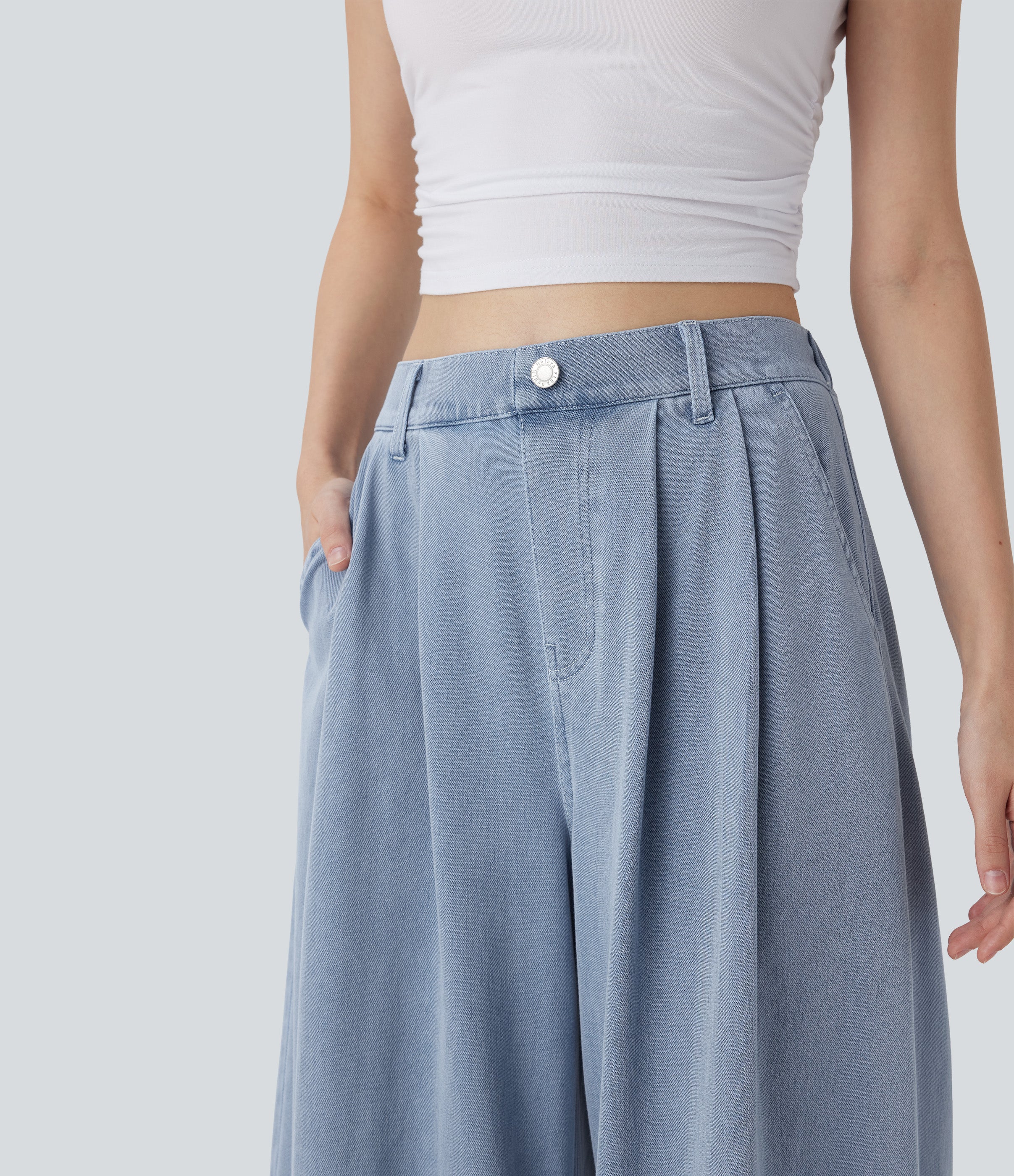 FlexTM High Waisted Wide leg Cool Touch Quick Dry Denim Casual Jeans with Pockets