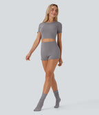 Seamless Flow Round Neck Short Sleeve Cropped Lounge Top