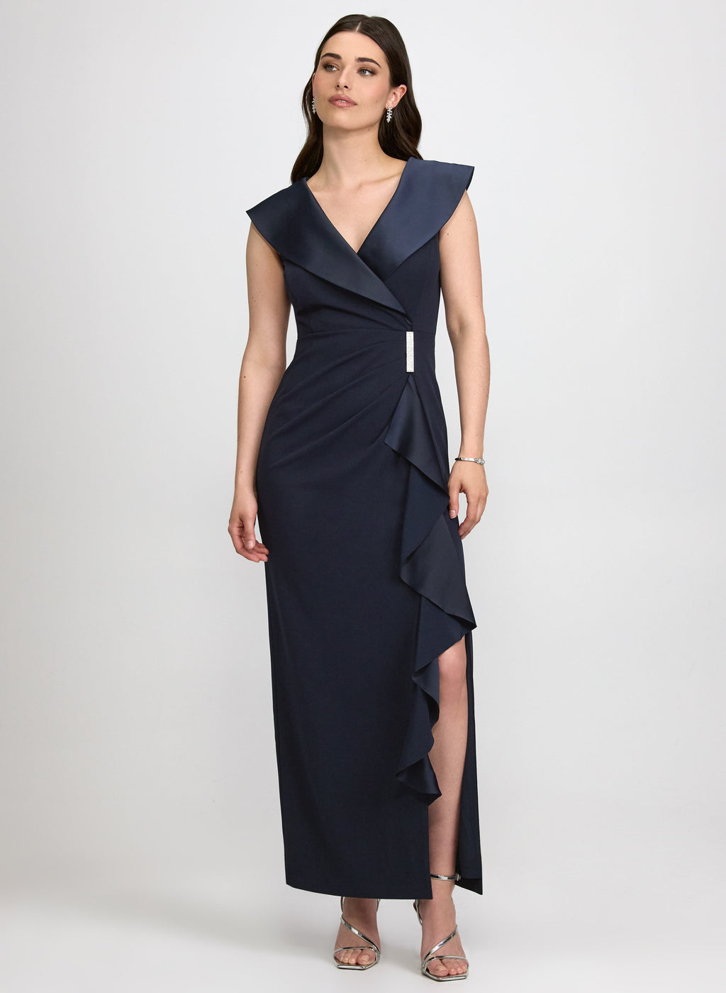 Satin Tuxedo Collar Dress