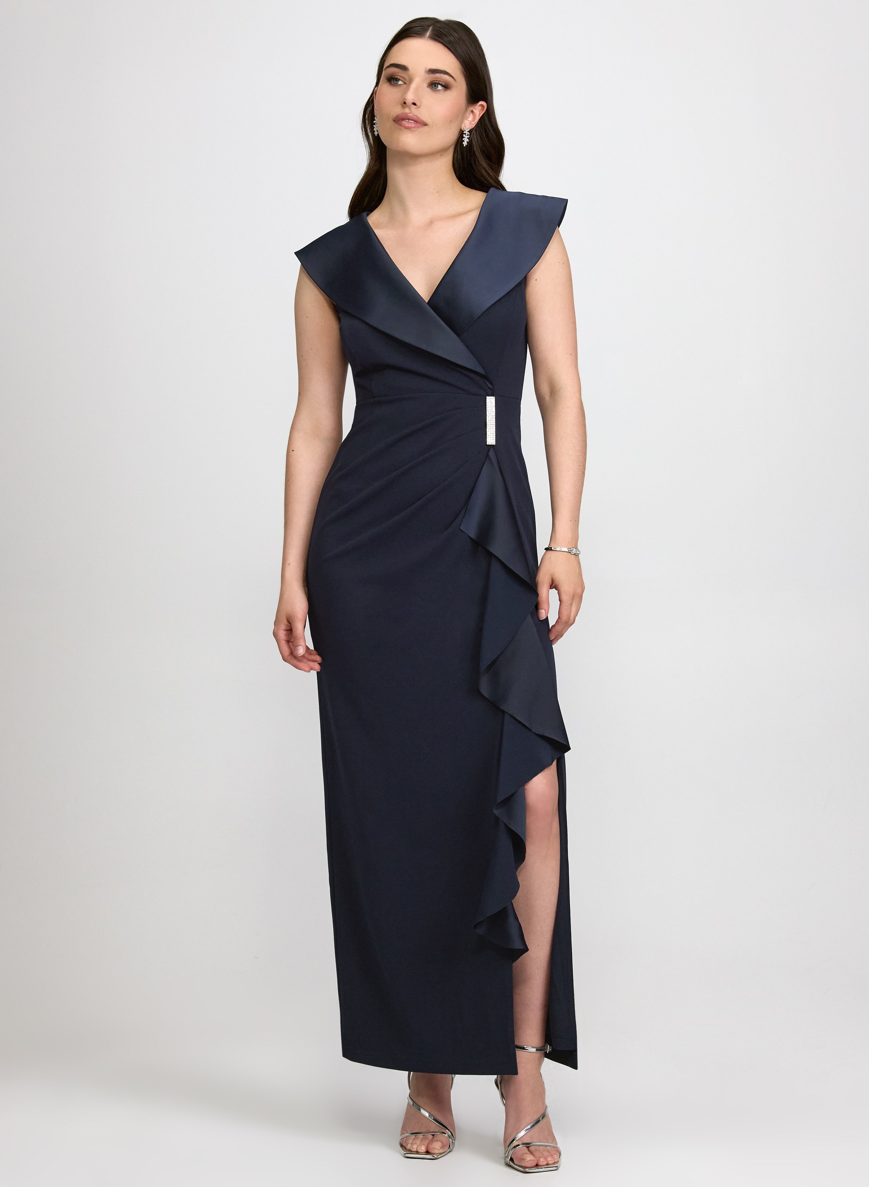Satin Tuxedo Collar Dress