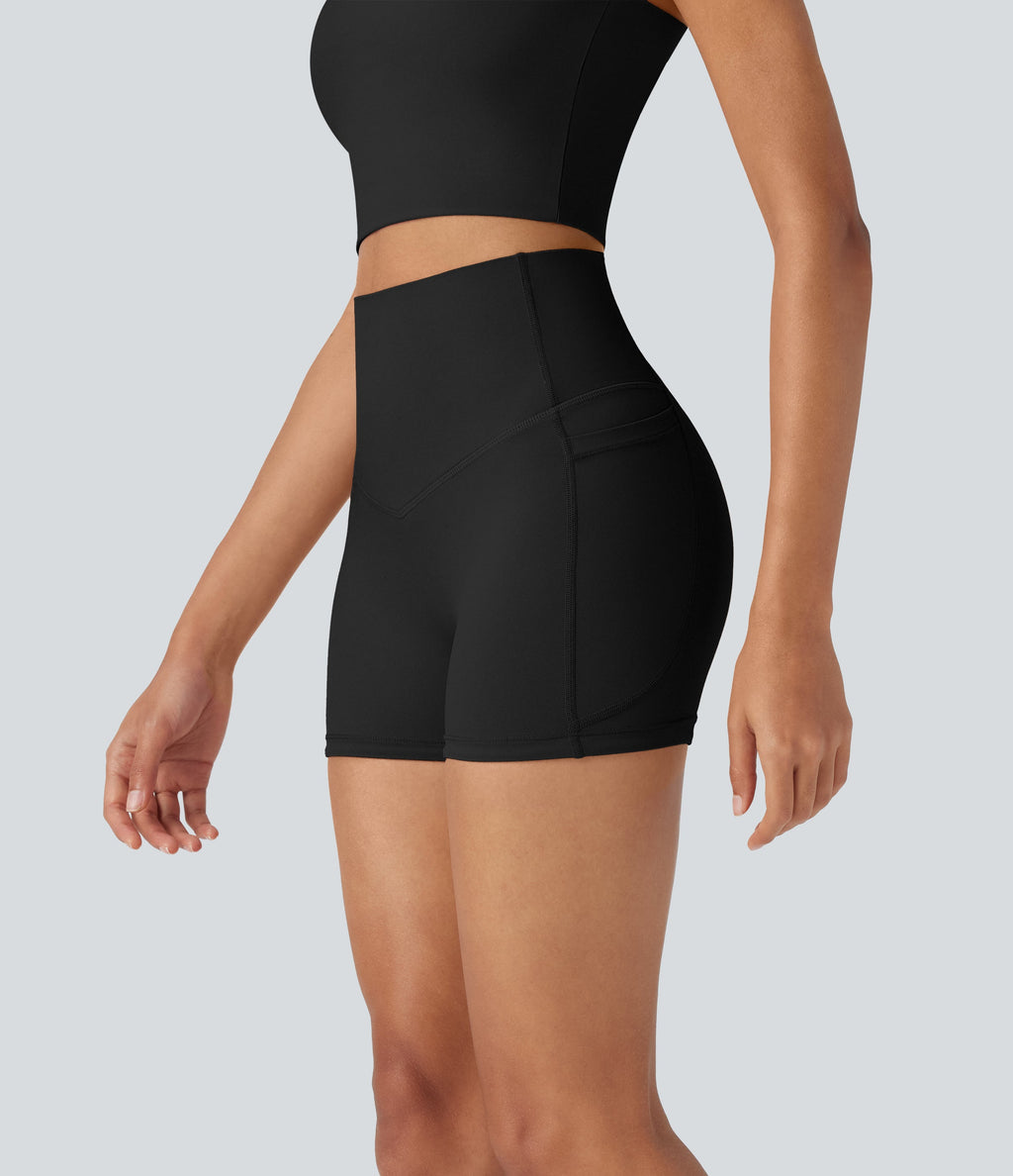 UltraSculptTM Cool Quick Dry SoCinched High Waisted Tummy Control Shaping Yoga Biker Shorts 3'' with Pockets-UPF50+