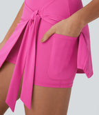 SoftlyZeroTM QuickDry High Waisted Butt Lifting Tie Front 2-in-1 Mini Yoga Skirt with Pocket