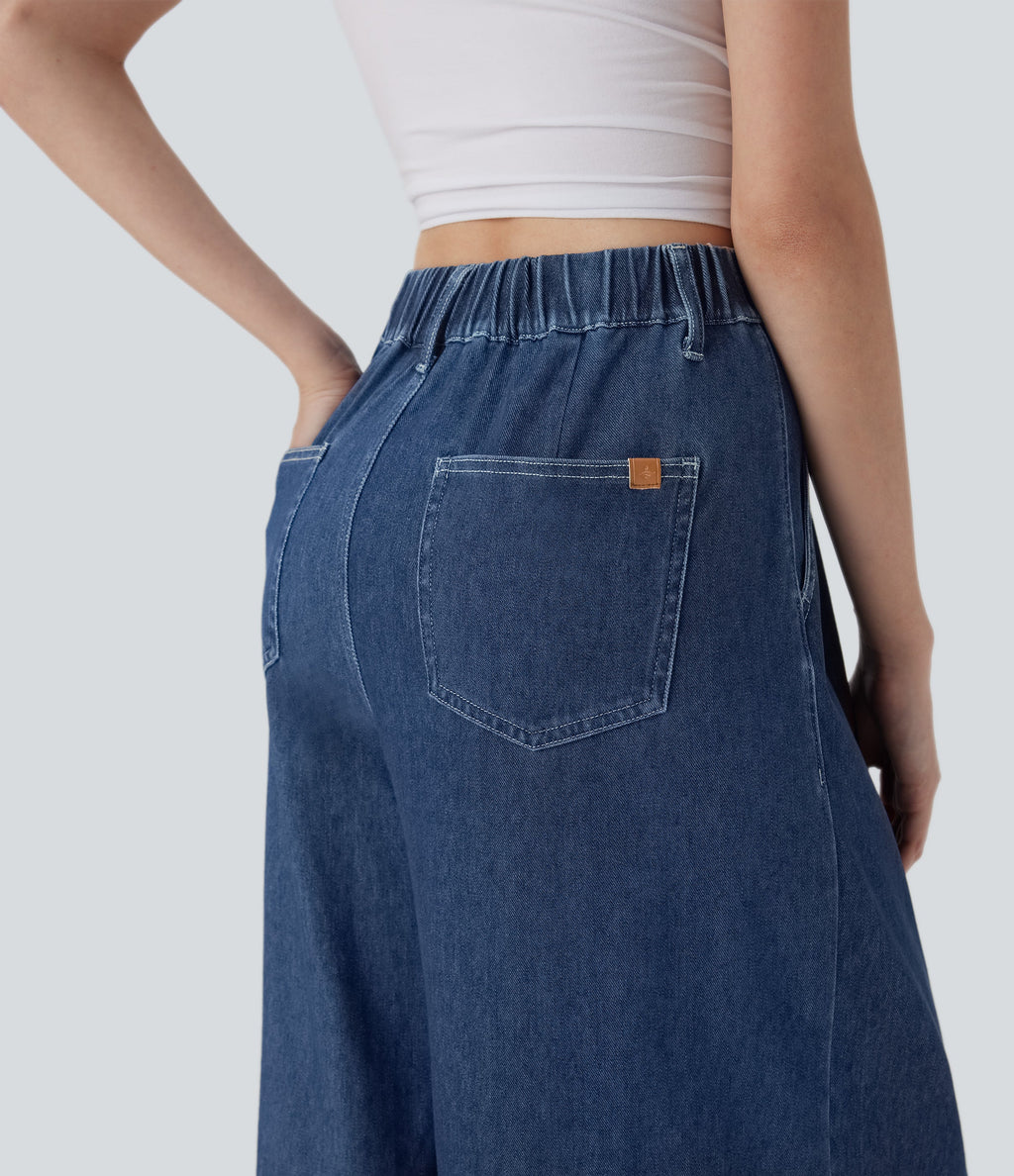 FlexTM High Waisted Wide leg Cool Touch Quick Dry Denim Casual Jeans with Pockets