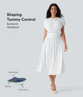 SoCinched Tummy Control Batwing Sleeve Flowy Midi Work Dress with Pockets